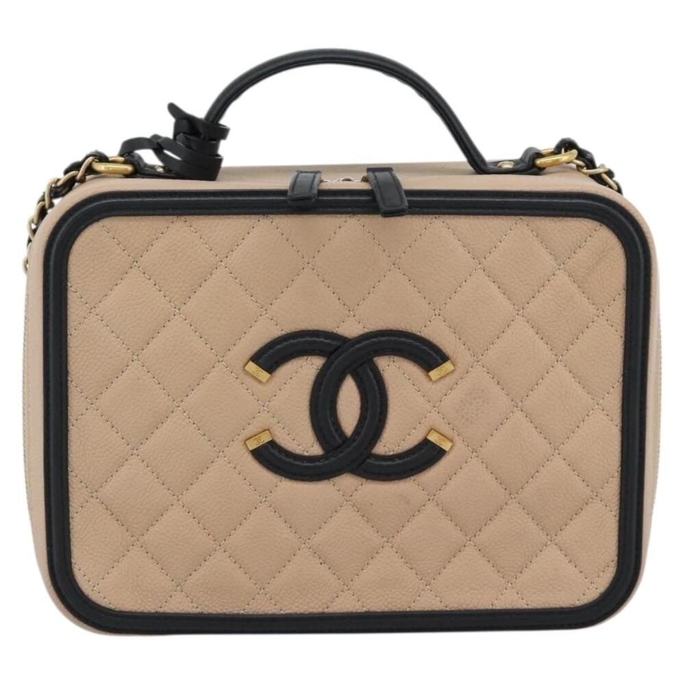 Chanel CC Filigree Vanity Handbag Beige Caviar
